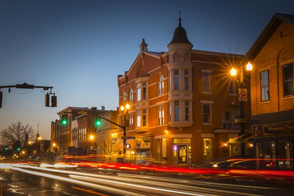 Uptown Westerville at night in Columbus, OH