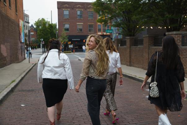 A group of girls walking in the Short North Arts District.
