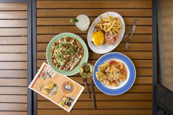 An aerial view of three Rusty Bucket menu items available for a limited time