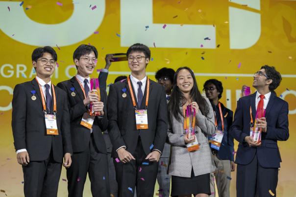 The winning team of high school students at the 2023 Regeneron International Science and Engineering Fair