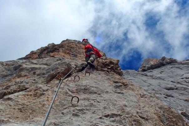 Man climbing on via ferrata