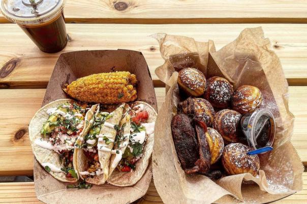Tacos and pancake balls from Katalina's