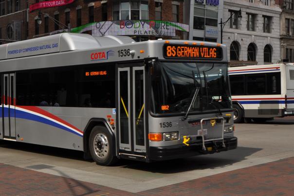 A Central Ohio Transit Authority bus in Columbus, OH