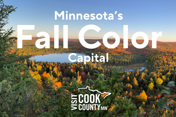 A Minnesota's Fall Color Capital Graphic with fall colors in the background