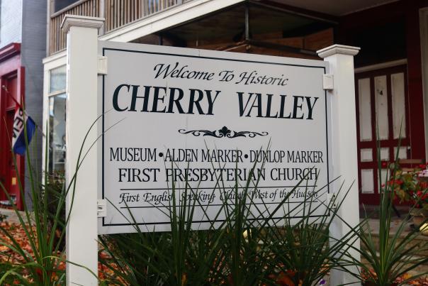 White Sign for the Village of Cherry Valley