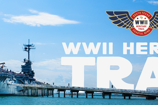 An image of the USS Lexington with the words "WWII Heritage Trail" behind it.