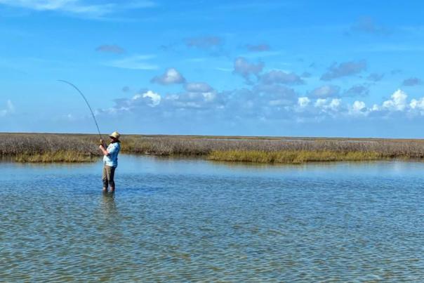 Wading in water