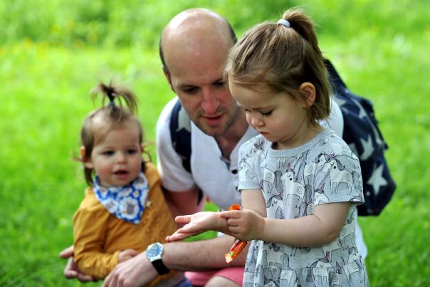 Children in the Cotswolds with a ladybird