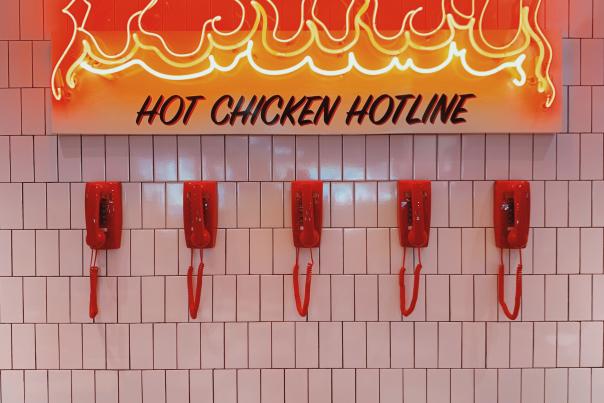 red phones at Lucky's Hot Chicken