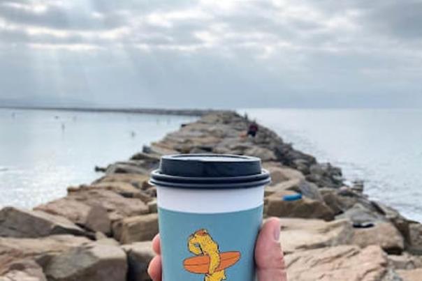 Bear Coast coffee in front of harbor