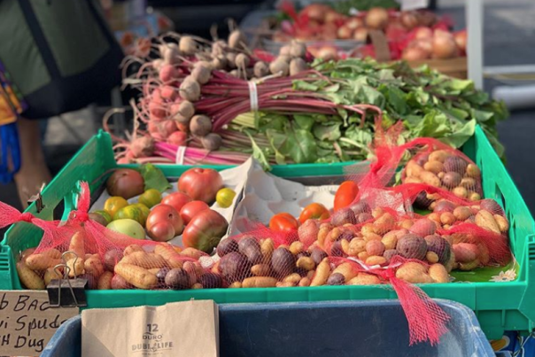 Boxes Of Fruits And Vegetables At A Farmers Market In Dayton, Ohio