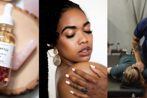 A collage of images featuring black-owned beauty and wellness companies in the Dayton area.