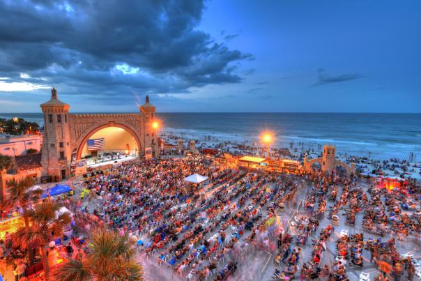 The oceanfront Daytona Beach Bandshell draws large crowds for the summer concert series