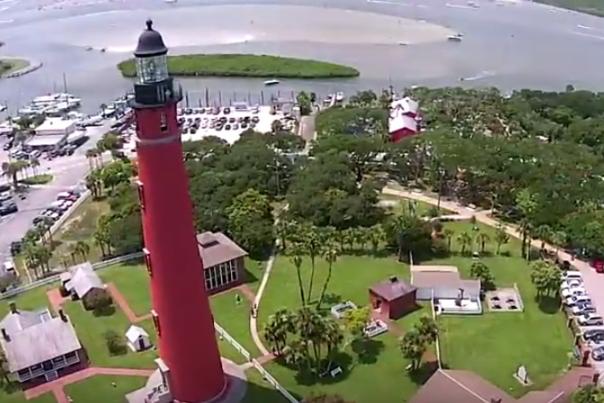 An aerial view of Ponce Inlet Lighthouse