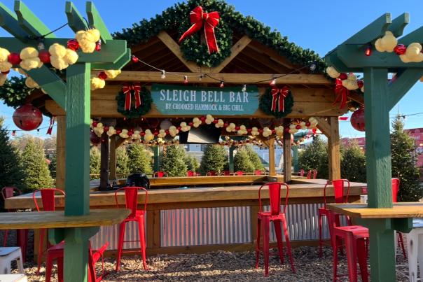 Sleigh Bell Bar at Schellville, decorated for the holiday season with garlands.
