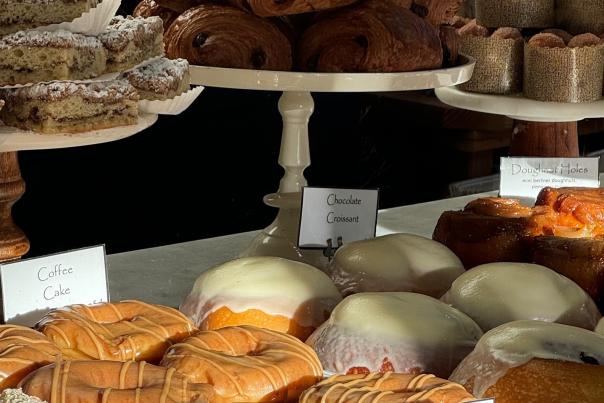 Pastries lined up on shelves at The Station on Kings.
