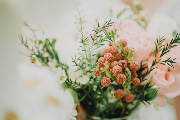Bridal bouquet with flowers in focus