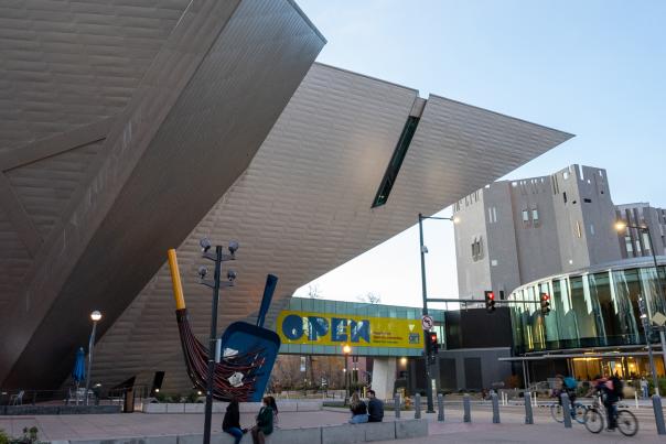 Exterior view of Denver Art Museum's main buildings.