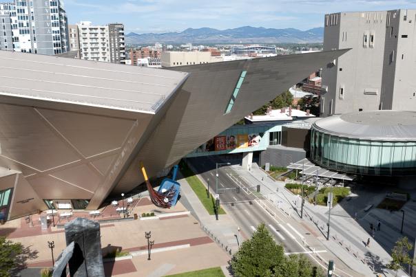 An aerial view of Denver Art Museum's campus.