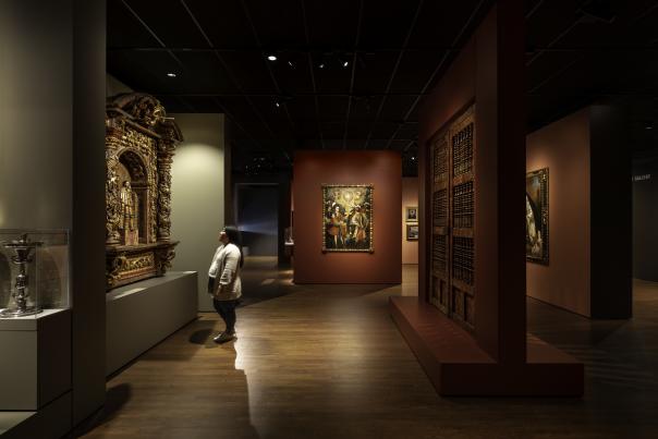 A person visiting Denver Art Museum's Latin American Art and Art of the Ancient Americas collections.