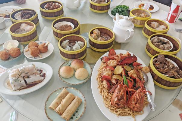 A table of Chinese food at Star Kitchen in Denver, Colorado.