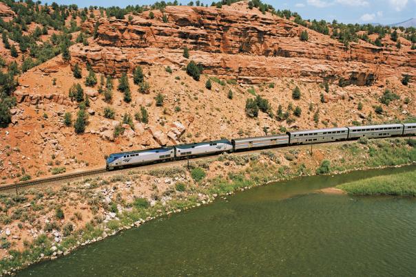 California Zephyr train goes through spectacular canyon country near Denver, Colorado