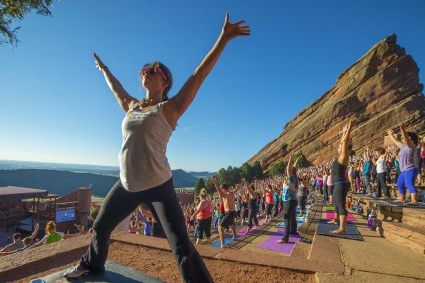 Outdoor Yoga at Red Rocks Amphitheatre in Morrison, Colorado
