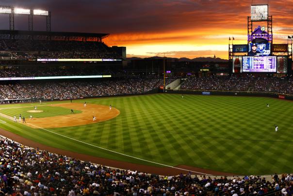 Coors Field at sunset in Denver