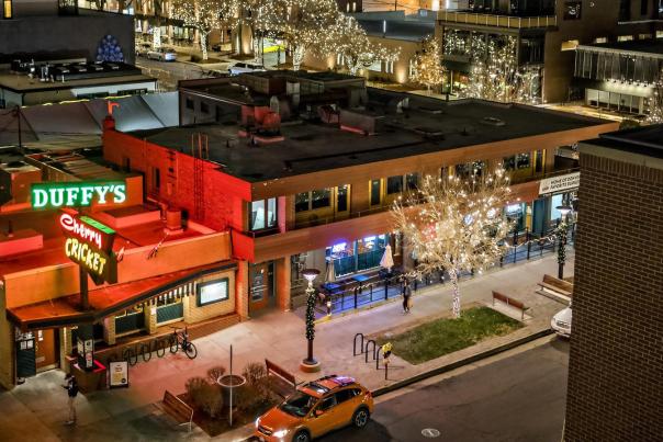 Cherry Cricket restaurant exterior at night