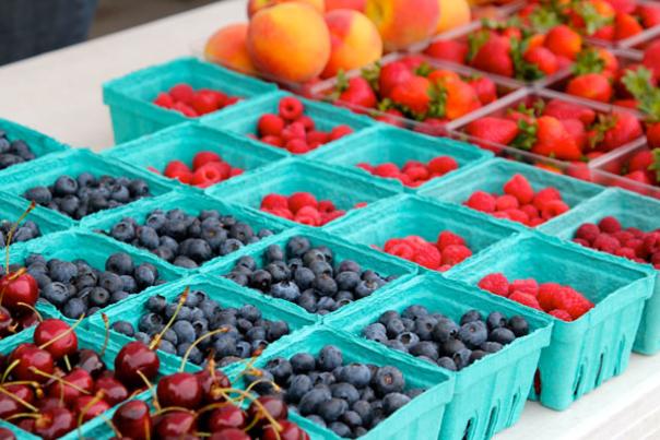 Cherries, Blueberries and strawberries at a Des Moines Farmers' Market