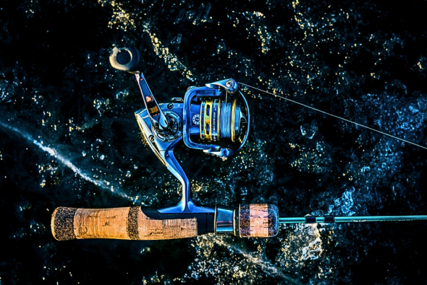 Ice fishing rod on ice in Devils Lake