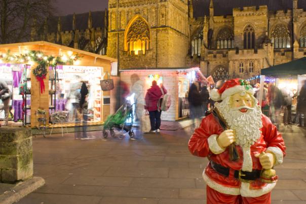 image shows christmas market at exeter cathedral