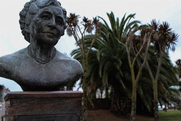 image shows the bust of Agatha Christie in Torquay
