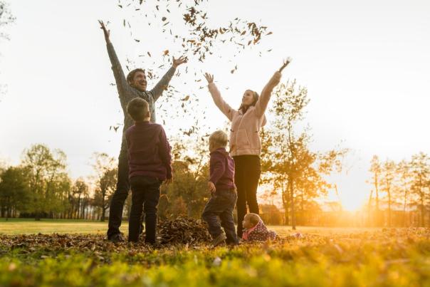 Autumn, family, sunset