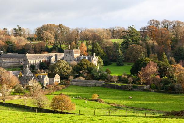 Buckland Abbey in the autumn amongst the trees