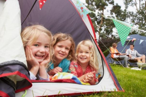 children in a tent
