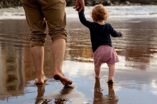 Child, beach, summer, father