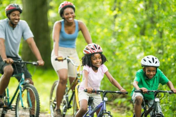 family on bikes
