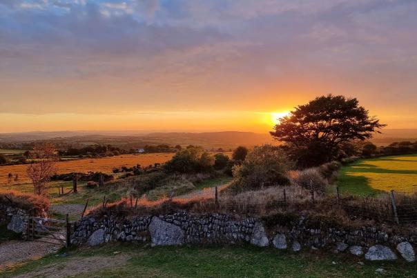 panoramic view of Dartmoor at sunset