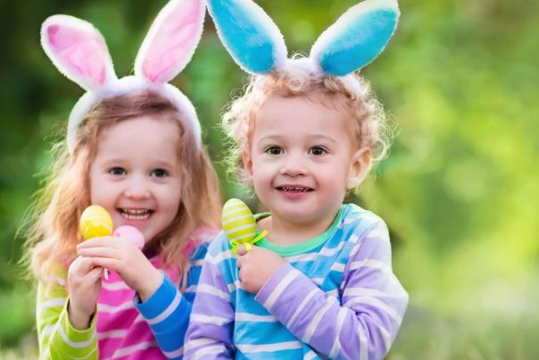 two children with easter eggs