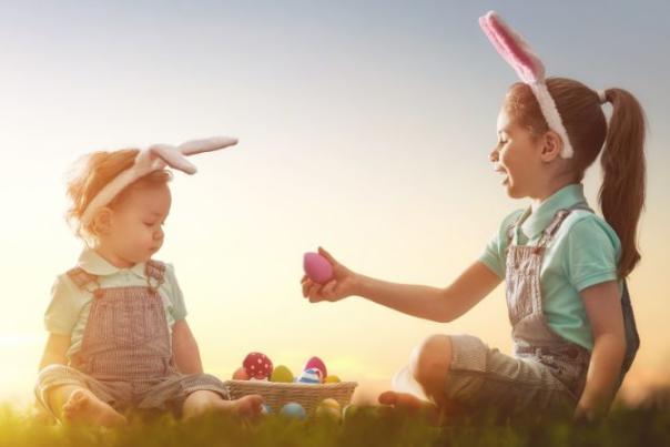 two children at an easter egg hunt