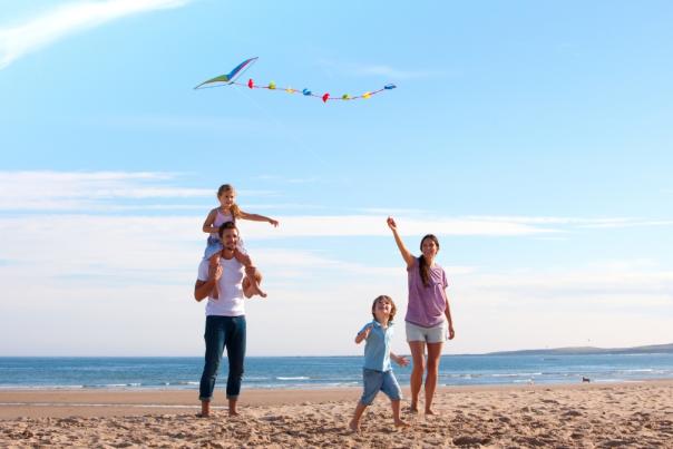 Family, beach, kite