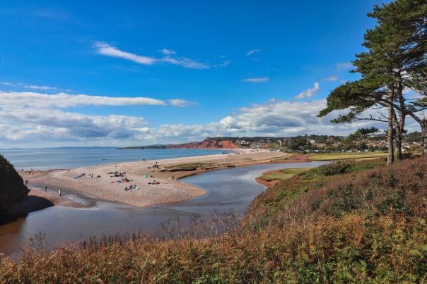 budleigh salterton sea view from pebble heats