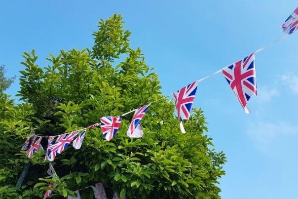 british flags against a blue sky