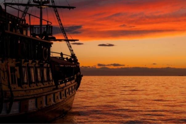 pirate ship out to sea