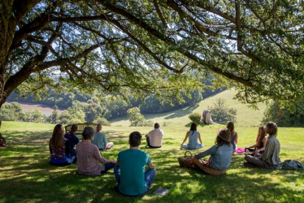 image shows people at a retreat at sharpham trust