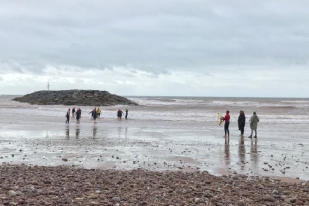 people stood on the beach
