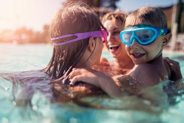 family swimming