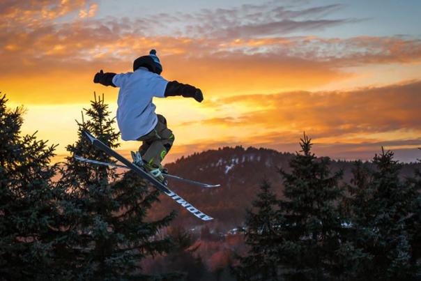 Skier at Sunset at Blue Mountain Resort