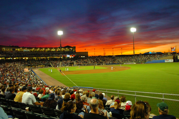 Sunset during a baseball game at Coca-Cola Park, home of the Lehigh Valley IronPigs